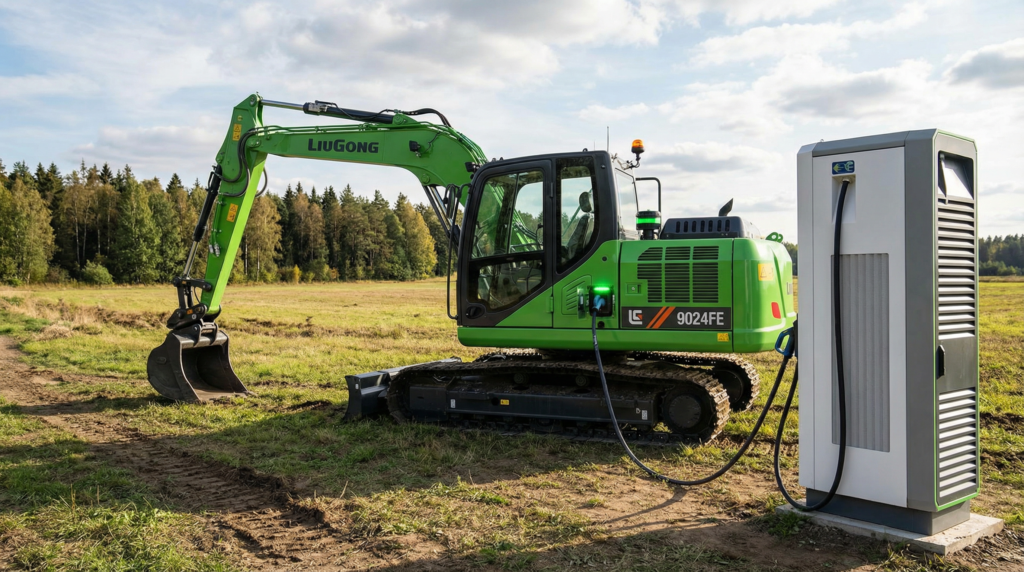 grävmaskin som laddas